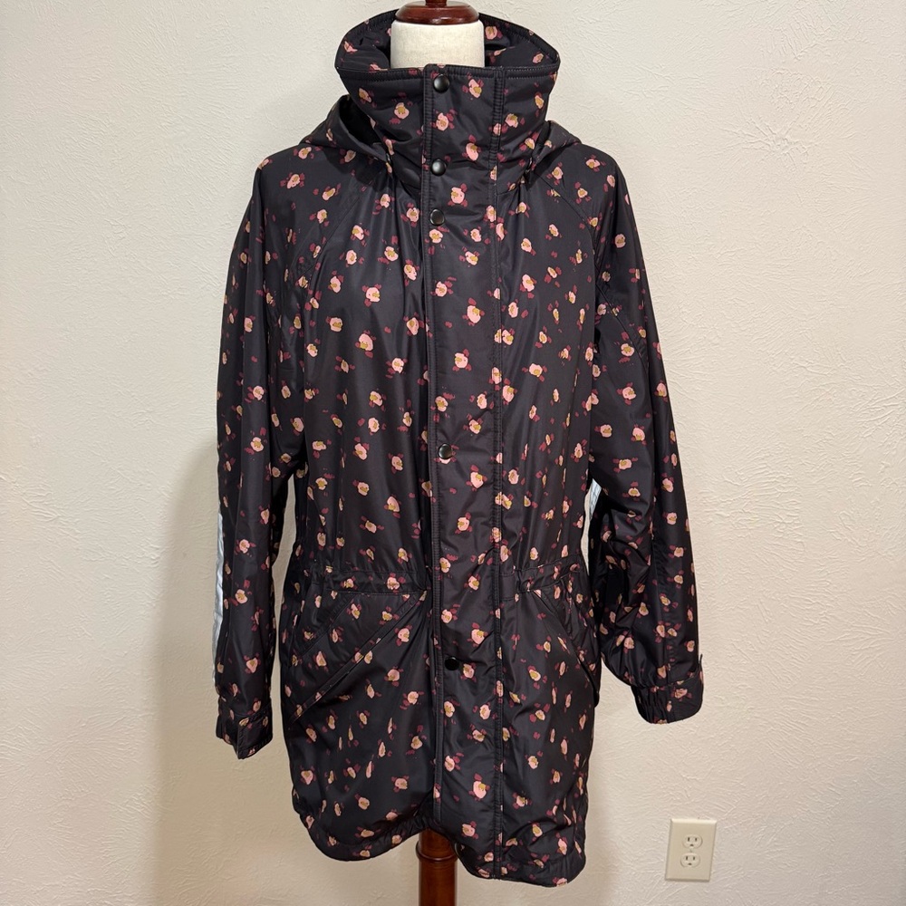 CAbi Black All Weather Coat with Pink Floral Design Size M